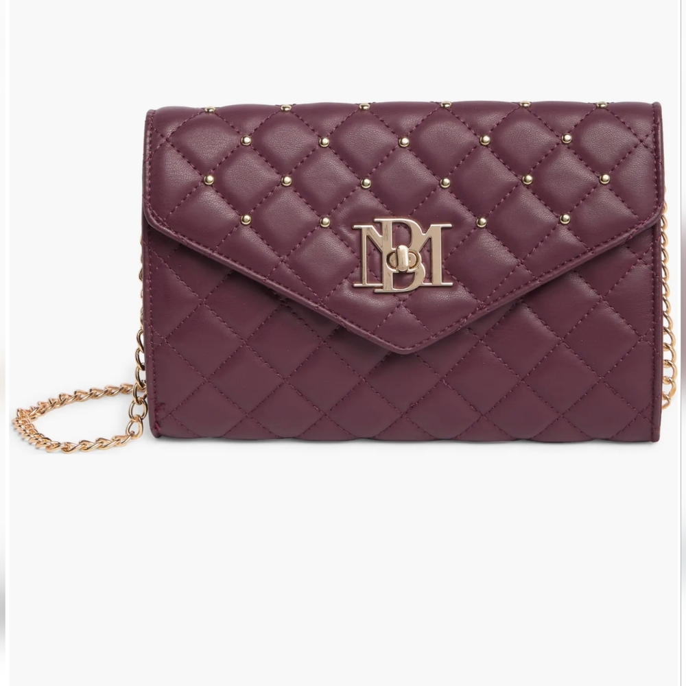 Badgley Mischka Crossbody Bag with Diamond Quilting & Round Studs on Cover NWT